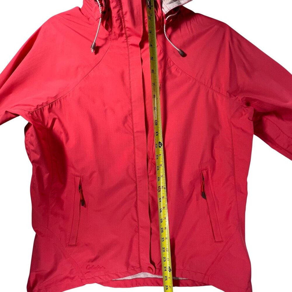 Cabelas Salmon Pink Rain Jacket Removable Hood Zippered Pockets Pits M Adjust - Picture 3 of 16